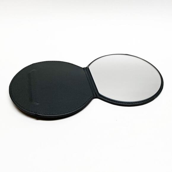 Chanel Beauté Round Folding Travel Pocket Mirror, Black Vinyl Cover - Unused - Picture 2 of 3